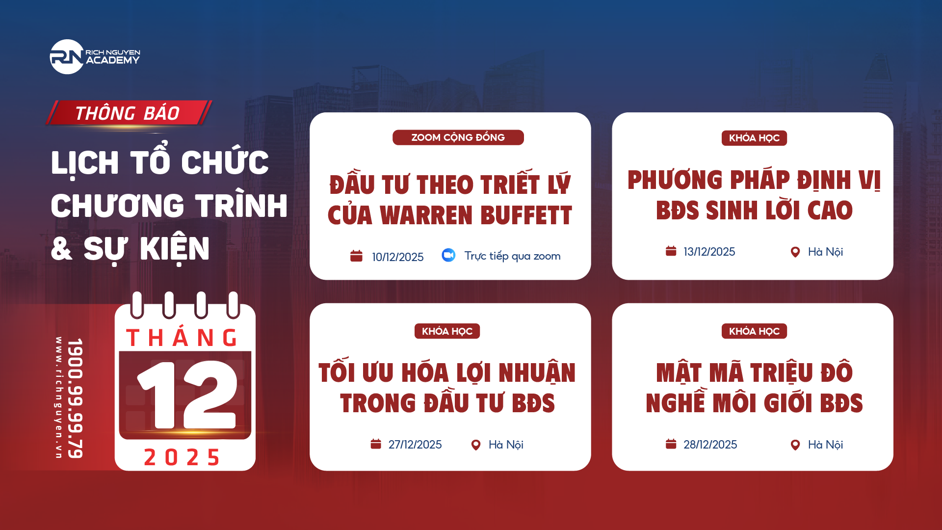 Lịch tổ chức chương trình và sự kiện tại Rich Nguyen Academy tháng 12 năm 2025